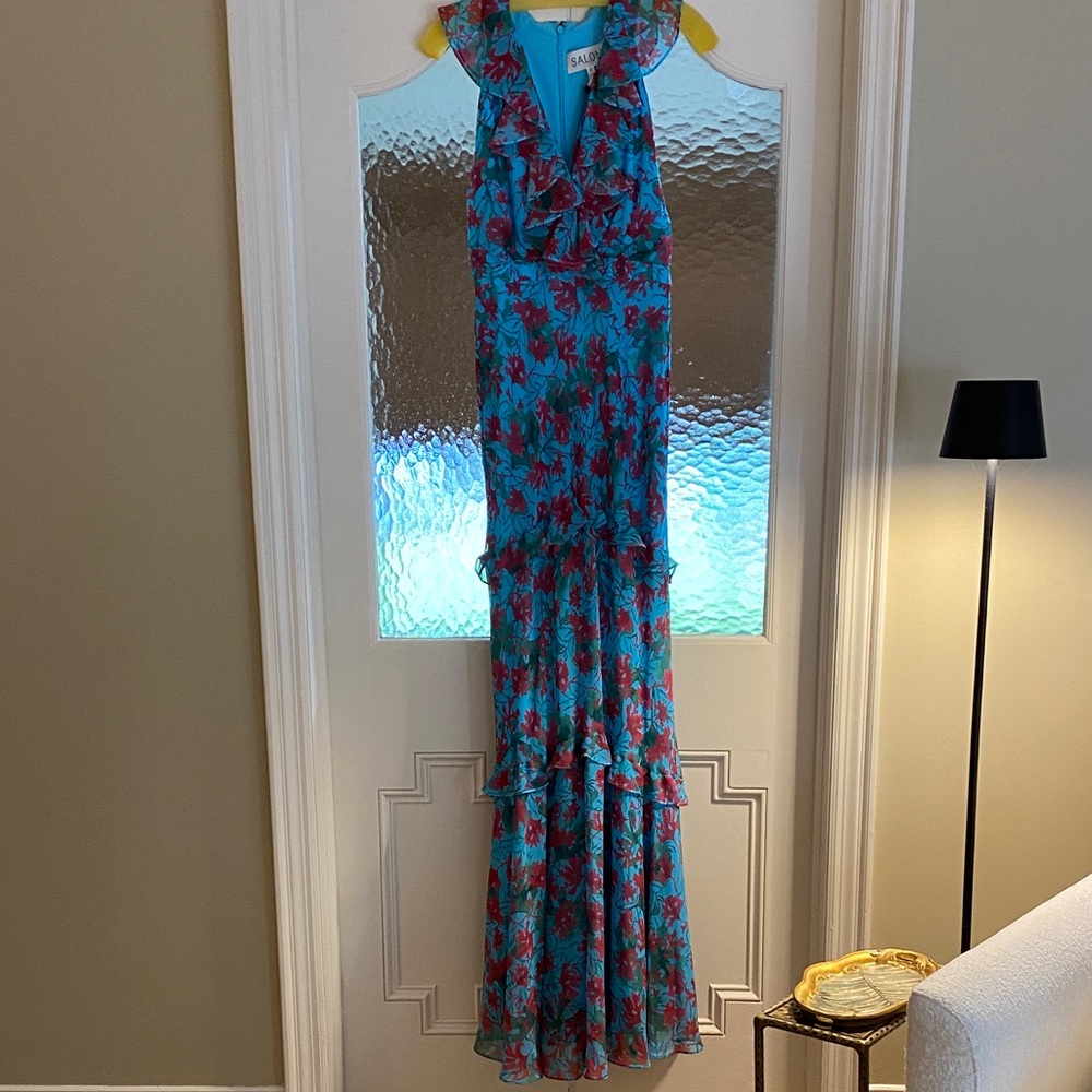 SALONI Blue and Red Floral Maxi Dress